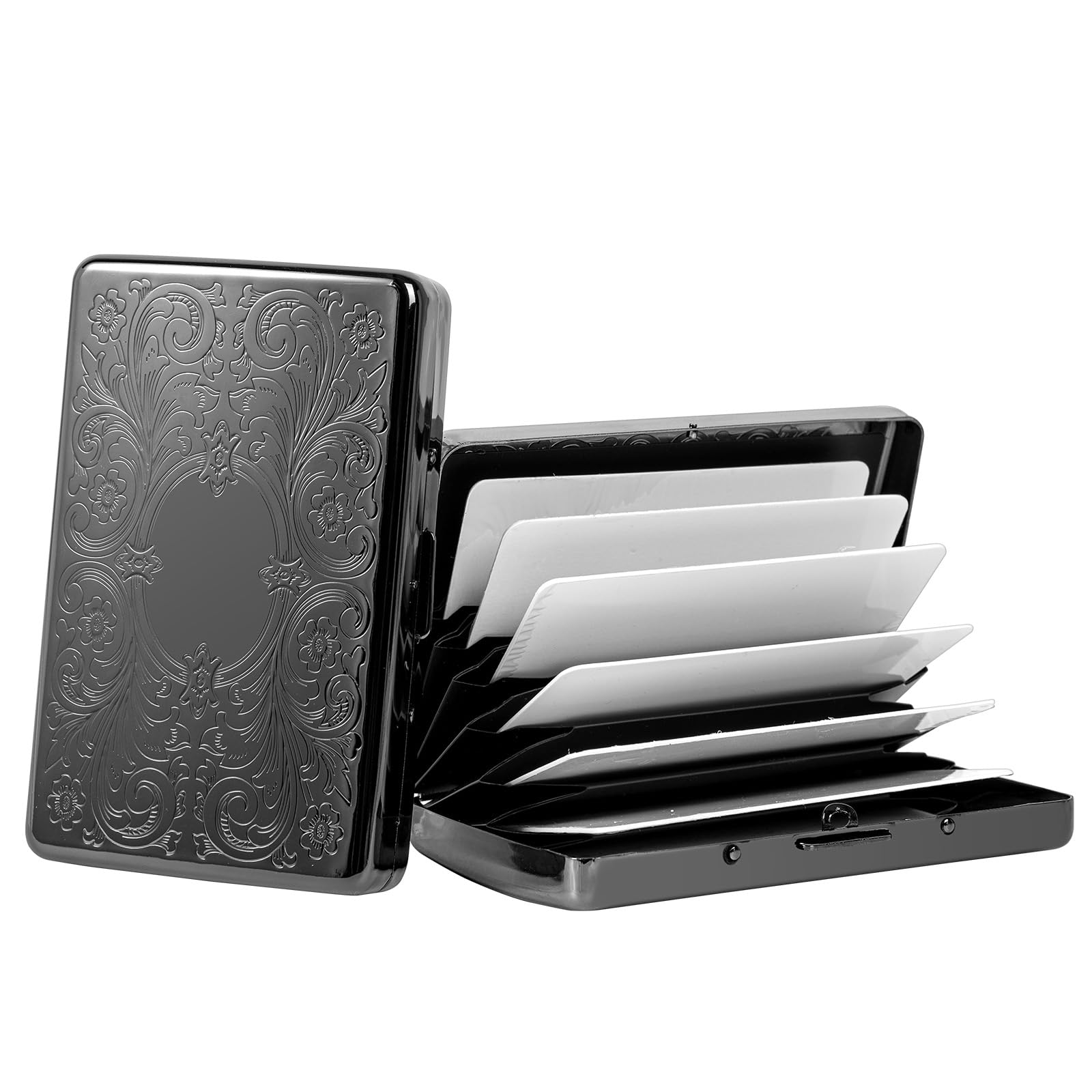 EYIDADAE RFID Metal Shielding Credit Card Holder/Protective Sleeve Travel Wallet for Men and Women-Can Hold 7 Bank Cards (Arabesque Black)