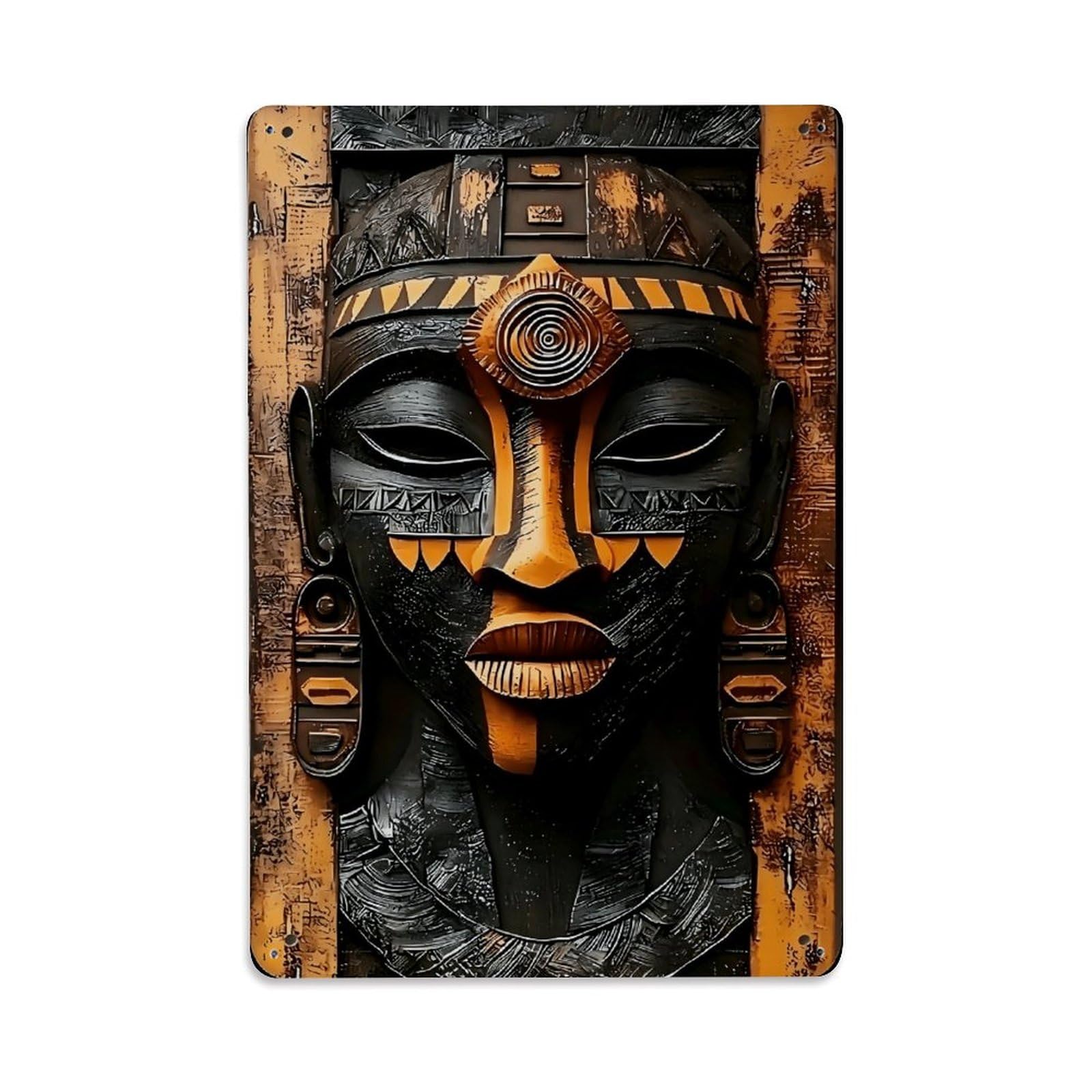 Jdfenggu Vintage Abstract Tribal Face Mask Art Retro Metal Tin Sign, Metal Poster For Bar, Home, Man Cave, Kitchen, Laundry Room Art Decor 8X12 Inch
