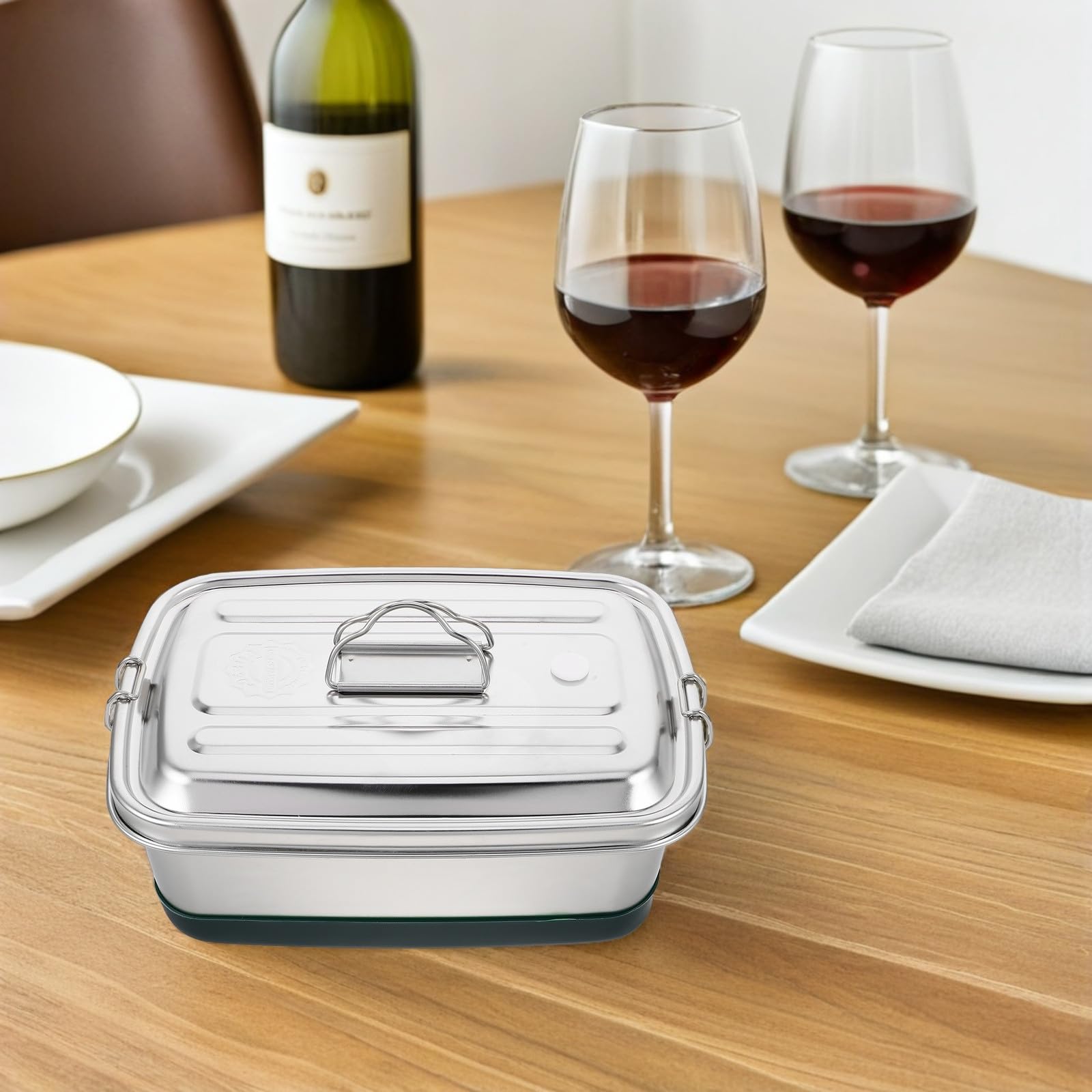 Portapranzo in Acciaio Inossidabile 3 Scomparti, Resistente Agli Urti e Portatile, per Viaggi e Lavoro, Contenitore Pranzo con Separatore in Argento