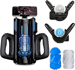 XT5 Cannon King Thrusting Pro Electrico Masturbádore Masculino De Copa Masturbador Manos Libres 10 Telescópica, Juguetes Sexuales Con Asas Dobles + Soporte Para Teléfono + Voz + 2 Fundas De Silicona