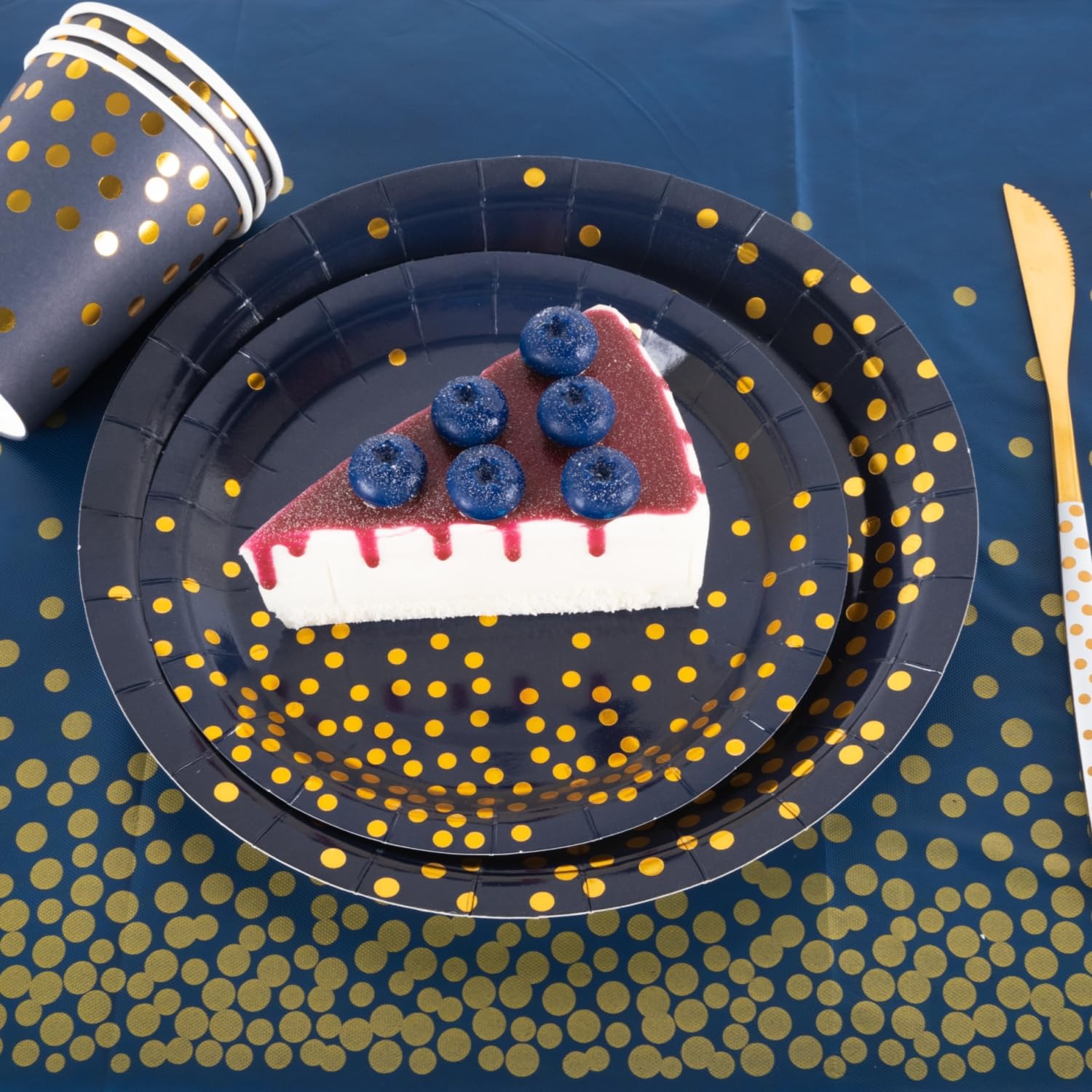 CEILIWEN 10-Pack Navy Blue & Gold Disposable Party Tablecloths 274x137cm, Premium Paper Table Covers for Birthdays Events - Image 4