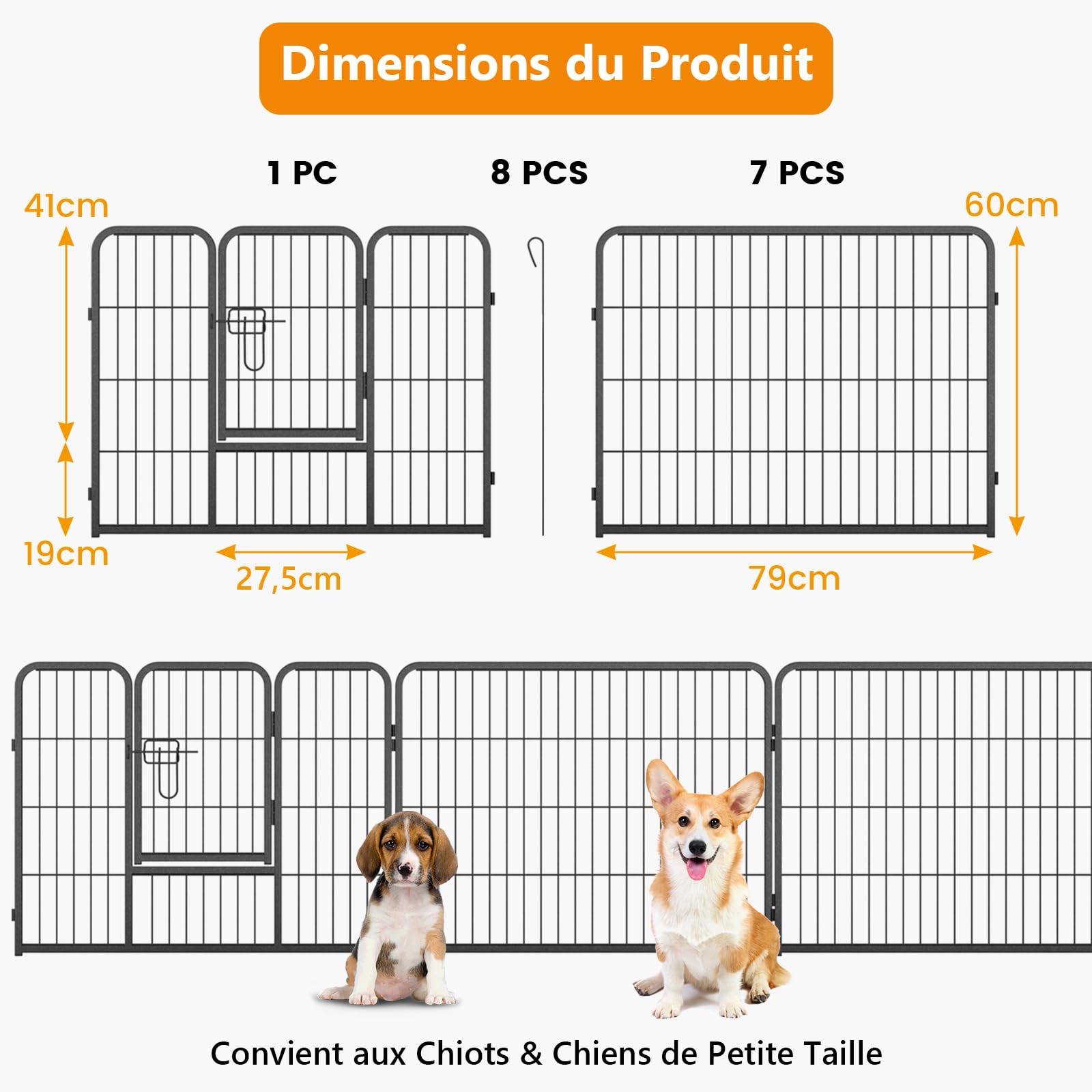 GOPLUS Parc pour Chien 8 Panneaux, Enclos Pliable pour Chien en Métal avec Porte verrouillable pour Intérieur pour Chiens, Chiot (80x60cm)