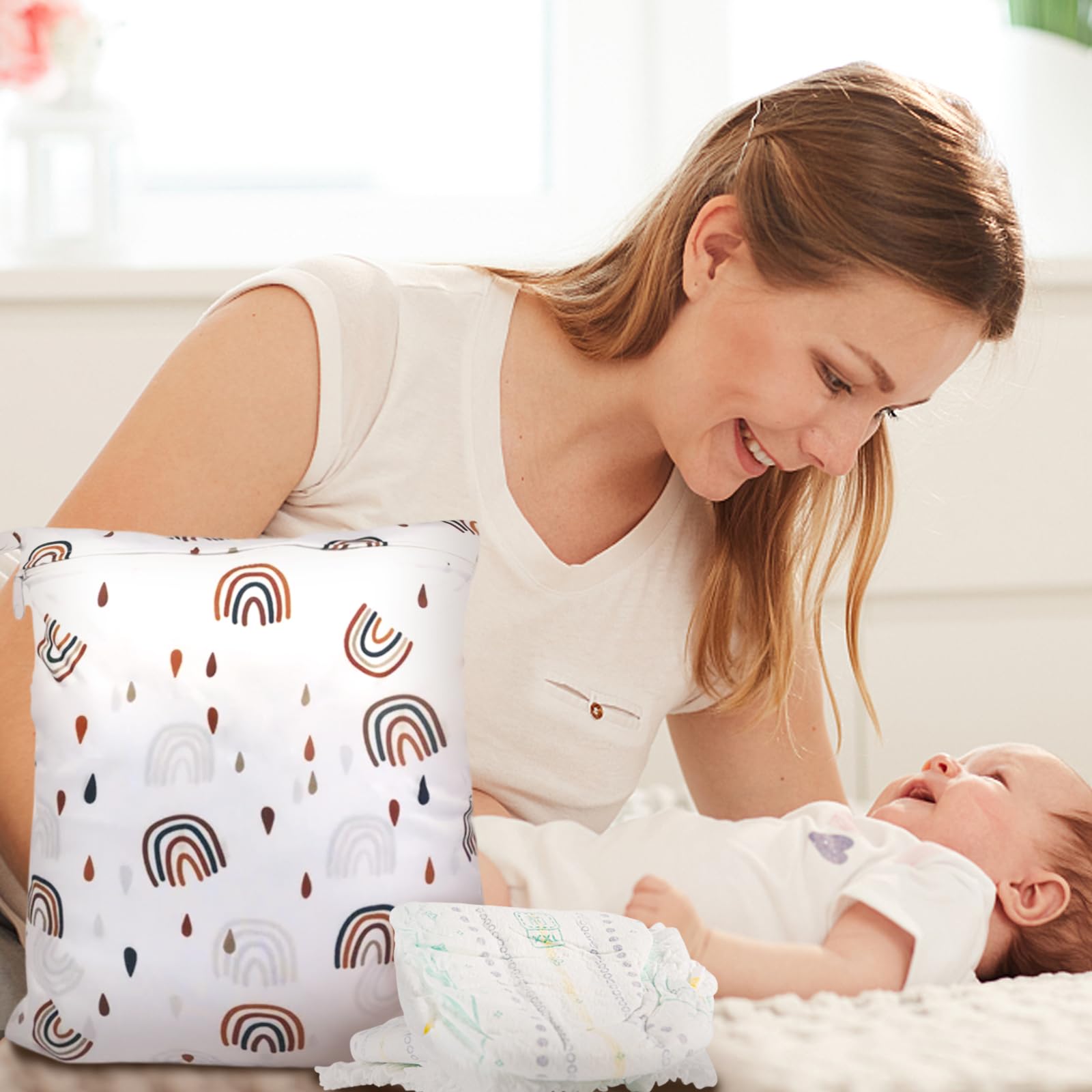 TUONYIS 2 Pcs Wet Bag, Wet Dry Bags with Zip, Waterproof Wet Dry Bag for Swimsuits Baby Cloth Nappy Wet Bags - Image 4