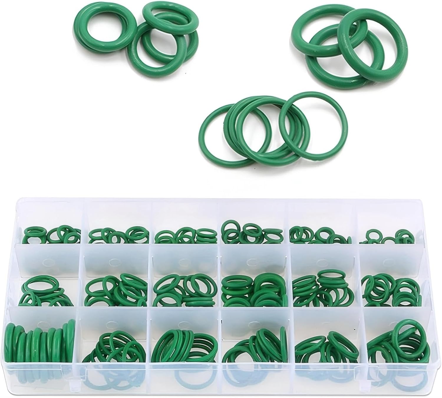 Pack-270 Automotive Air Conditioning Compressor Seal Ring, 18 Specifications O-Type Rubber Ring Assortment Set with Storage Box, Multi-Function Bearing Pump O-Ring, Universal for Cars (Green)