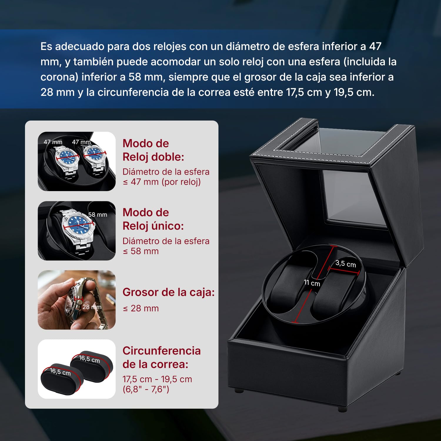 Mcbazel Caja para 2 relojes - Caja giratoria con Doble cargador USB-DC Automático de la PU
