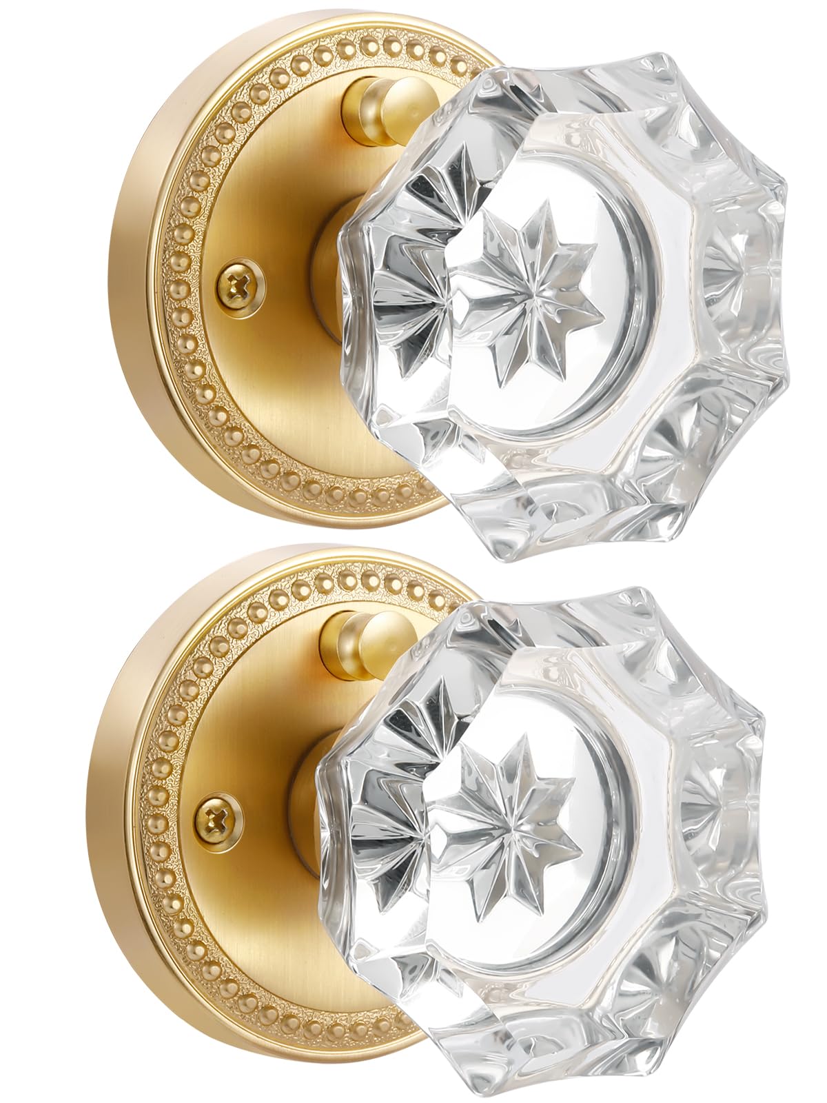 Photo 1 of SORWDUERM Gold Door Knobs Crystal Door Knob Interior Satin Brass Privacy Brushed Gold Door Knob for Bedroom and Bathroom Glass,Zinc Alloy 2 Pack