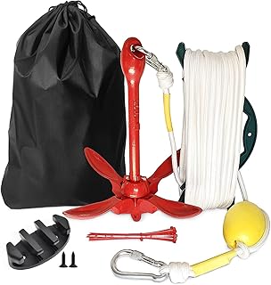 Ejemow Anchor for Kayak and Jet Ski, 3.5 lb with Rope for Paddle Board Pontoon PWC SUP Canoe Accessories, Boat Anchor Kit,Folding Grapnel Anchor, red