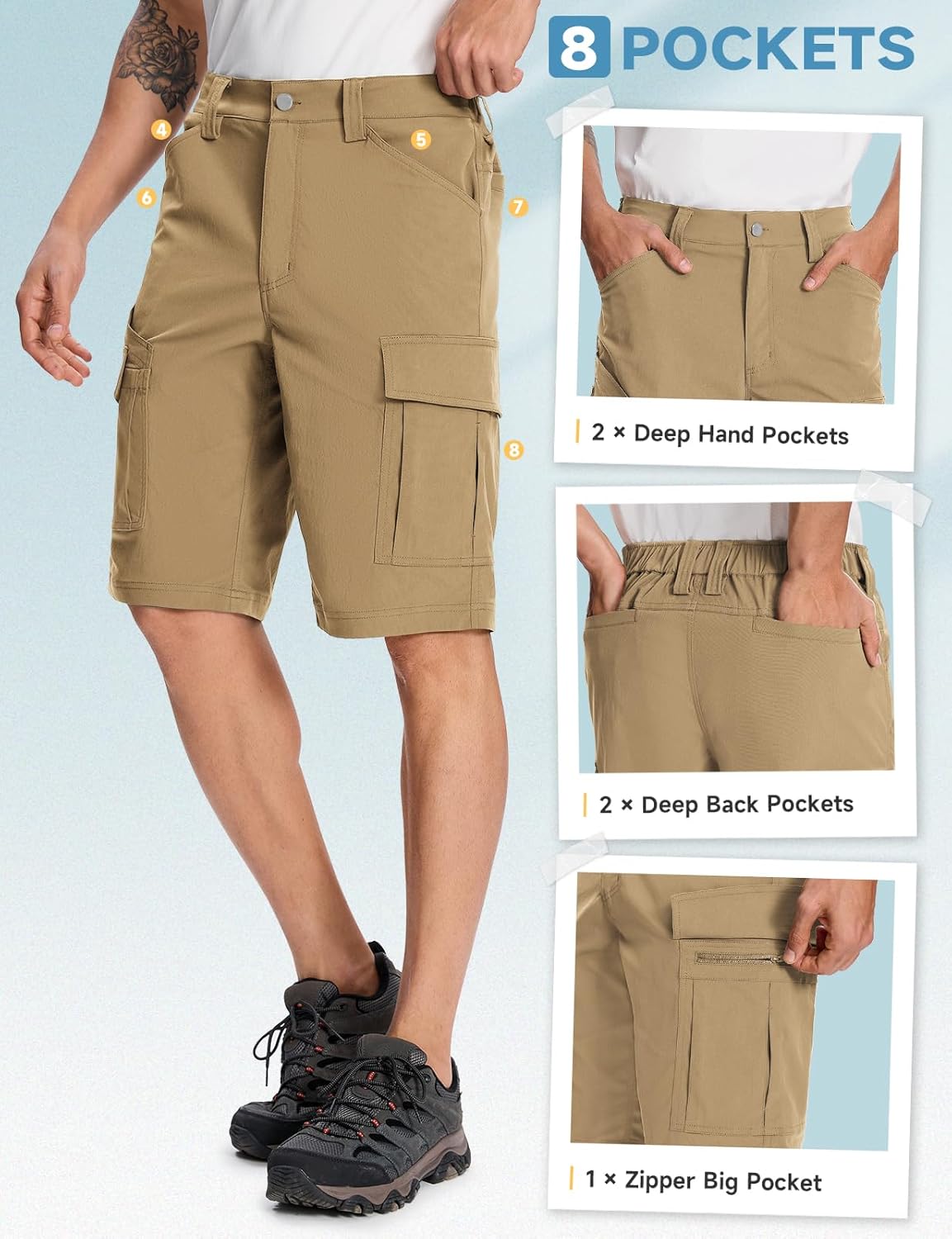 Moosehill Mens-Hiking-Shorts Cargo Lightweight Water Resistant Quick Dry Big & Tall with 8 Pockets for Tactical Work - Image 4