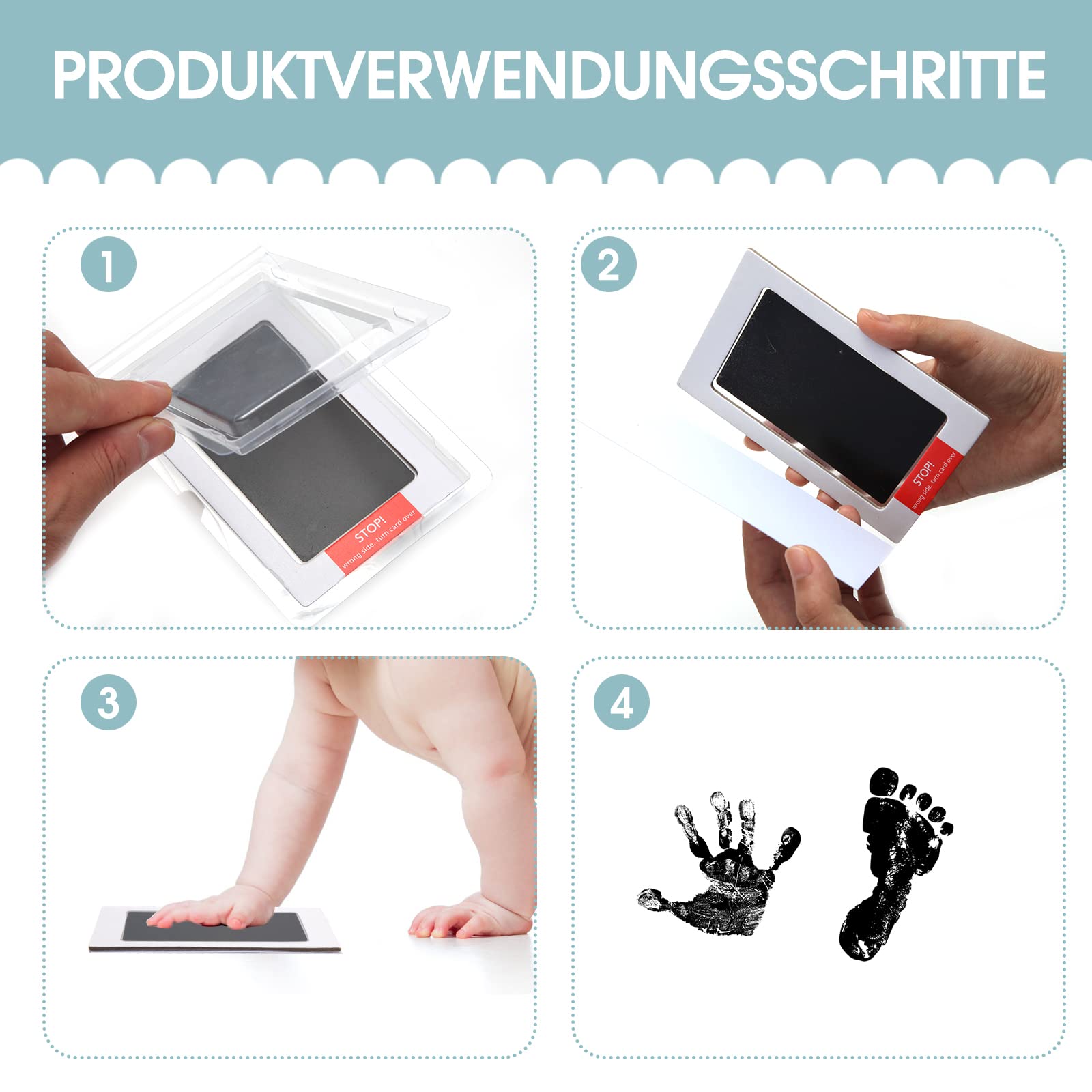 Zestaw 3 odcisków stóp i dłoni dla niemowląt, odcisk dłoni i stóp, zestaw dla dzieci w wieku 0-6 miesięcy, zestaw do stempli Clean Touch dla kota / psa / baby shower