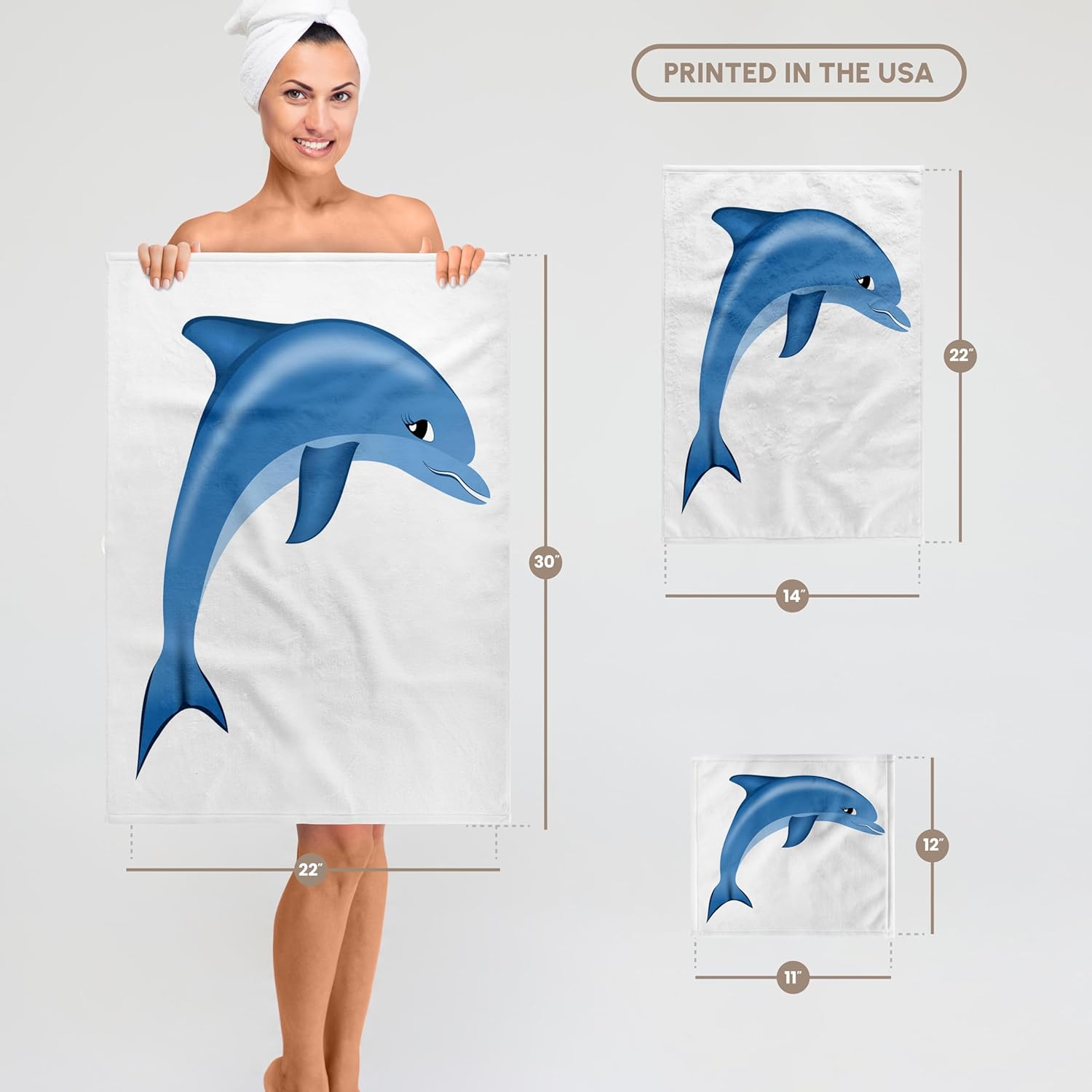 3dRose Illustration of Blue Dolphin Sealife 22x30 Bath Hand Pool Towel