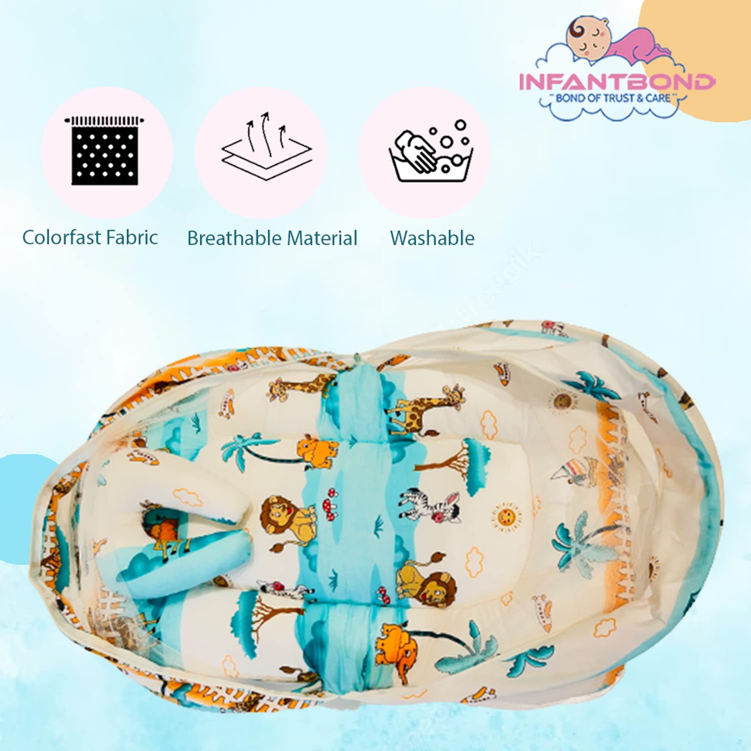 Infantbond Cotton Blend Modern Baby Mattress With Mosquito Net(0-6 Months) (Blue) - Image 4 thumbnail