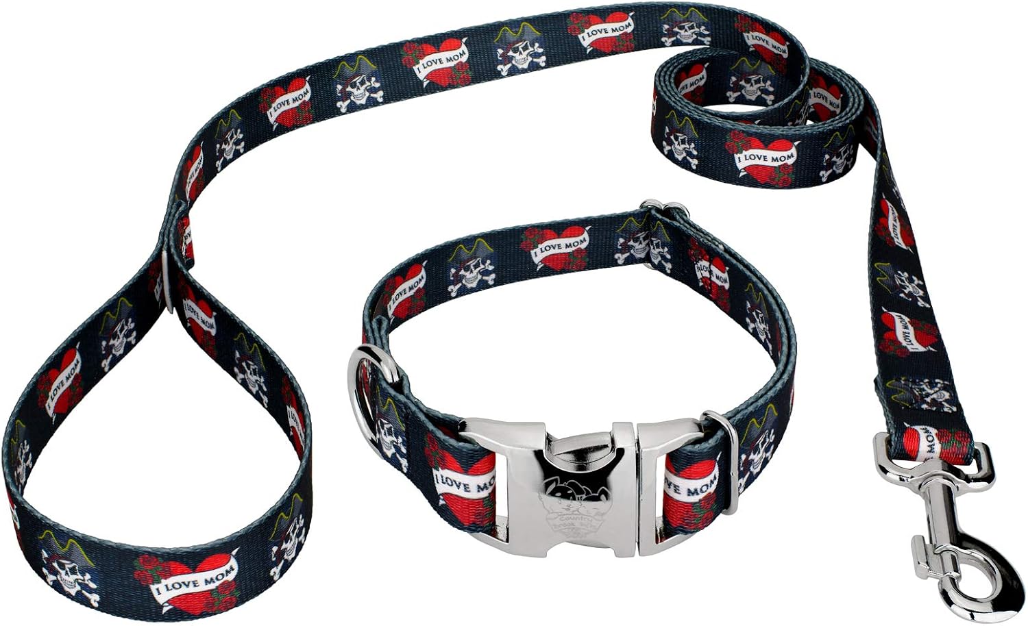 Country Brook Petz - Premium I Love Mom Dog Collar and Leash Attitude Collection Featuring Untamed Designs (1 Inch, Medium)