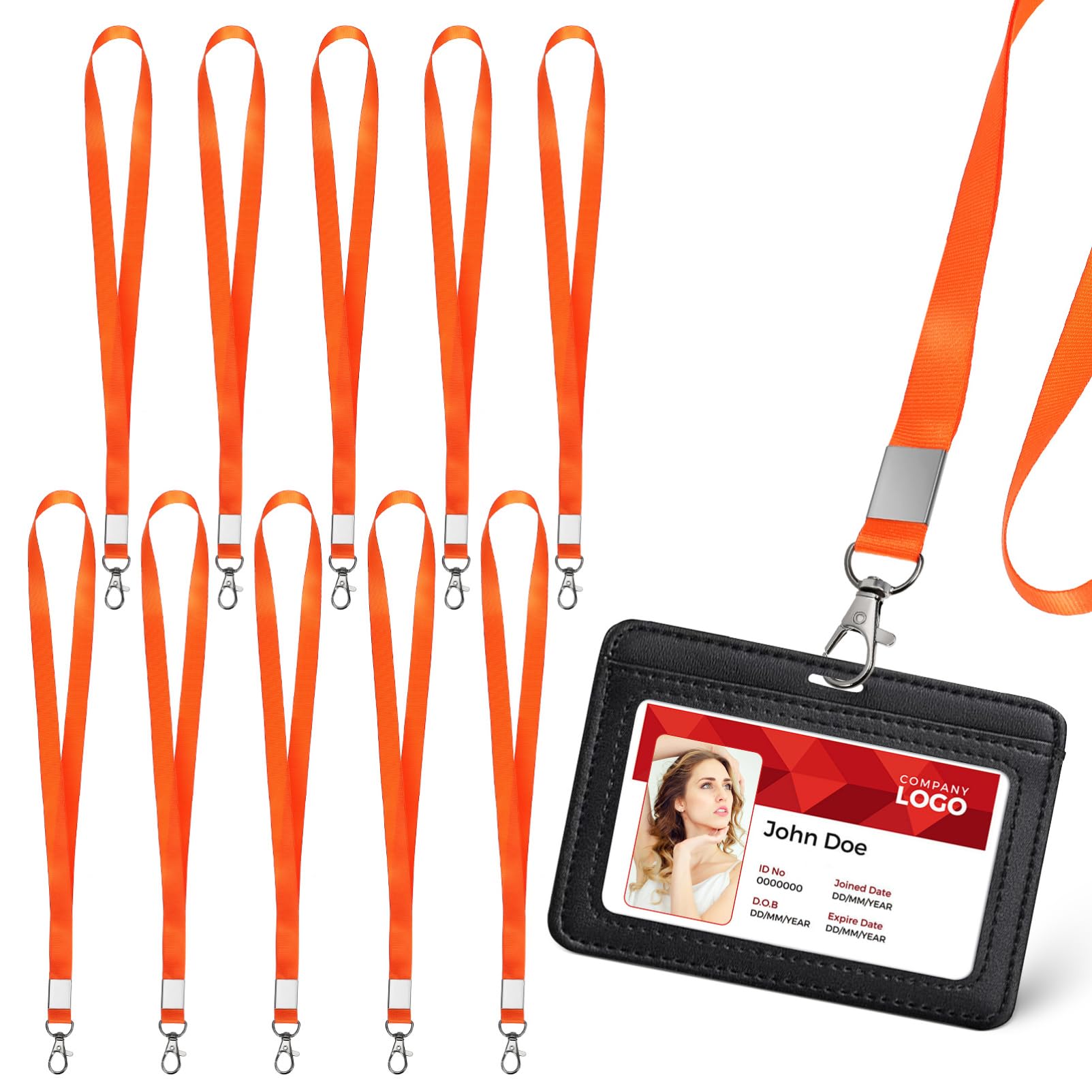 10 Pcs Orange Badge Lanyards with Clip for ID Badges Keys