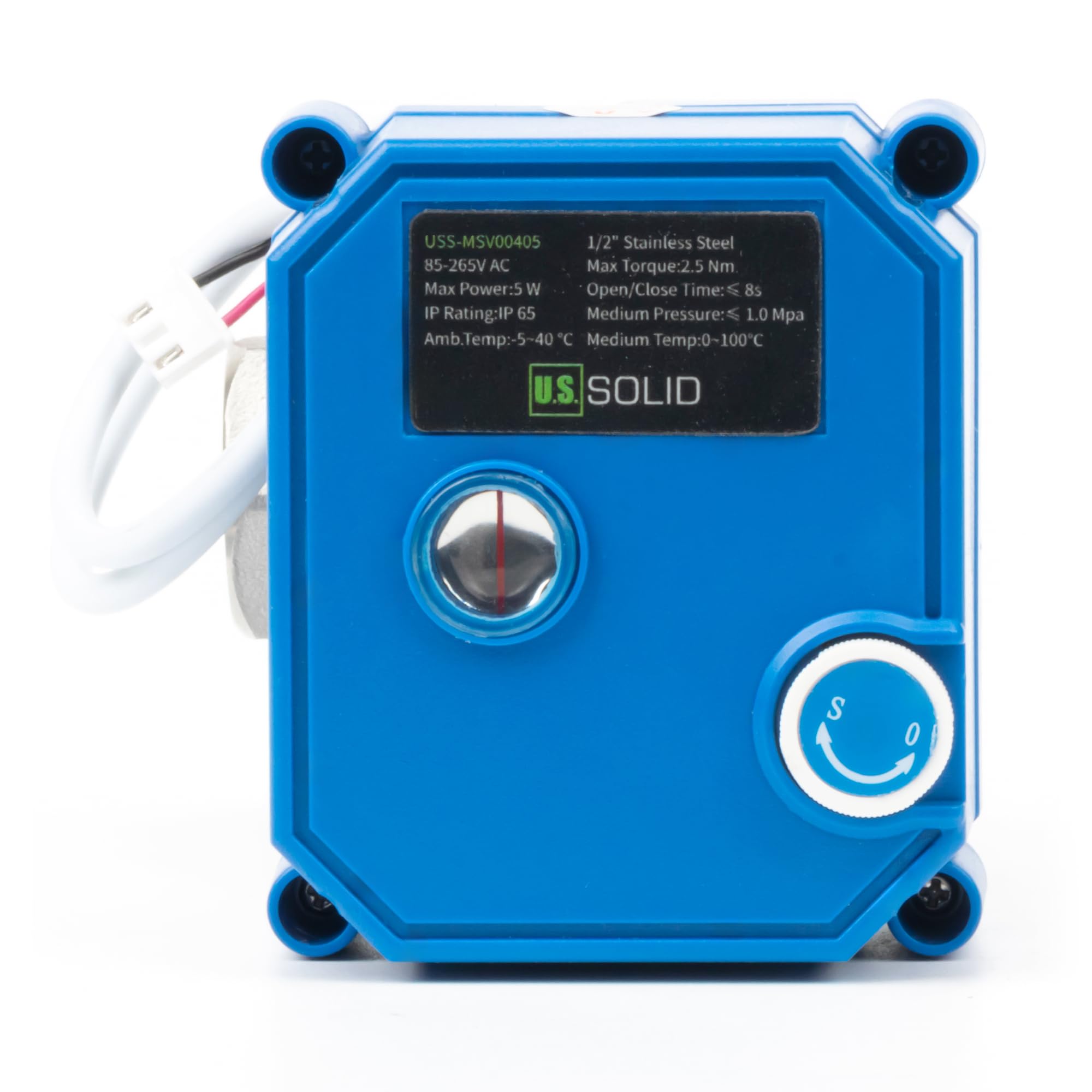 U.S. Solid Robinet à boisseau sphérique moteur avec fonction manuelle – Acier inoxydable 1/2", passage complet, 85-265 V AC, retour automatique à 2 fils, fermé sans courant