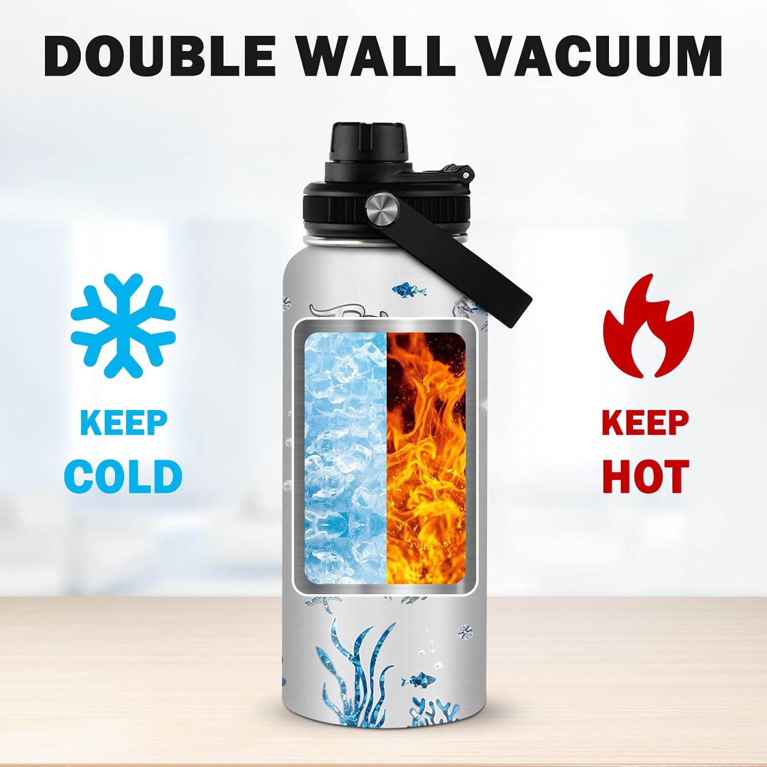 Sea Turtle Gifts, 32 oz Insulated Water Bottle, Stainless Steel Sports Travel Bottles, Ocean Turtle Water Bottles Gifts for Women Men (1pcs) - Image 7