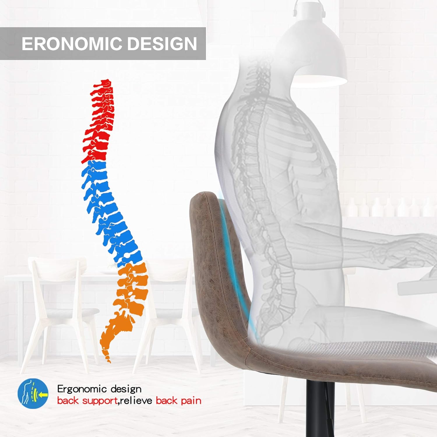 One-Day Sale: Up to 50% Off ALPHA HOME Bar Stools Counter Height Adjustable Bar Chair 360 Degree Swivel Seat Modern Square Pu Leather Kitchen Counter Stools Dining Chairs Set of 2,350 lbs Capacity.Brown