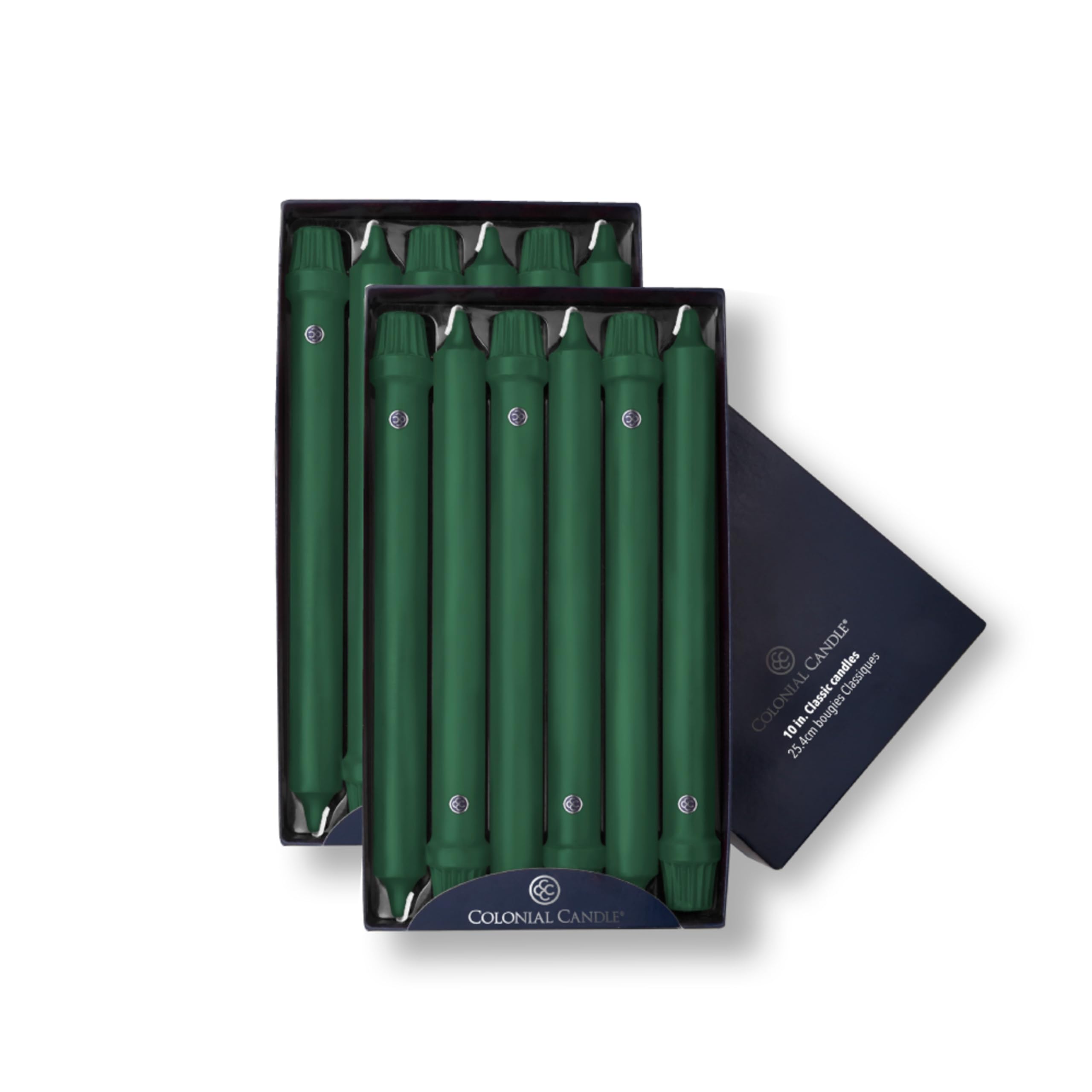 Colonial Candle Unscented Taper Candle, Classic Collection, Evergreen, 10 In, Pack of 12 - Up to 8 Hours Burn