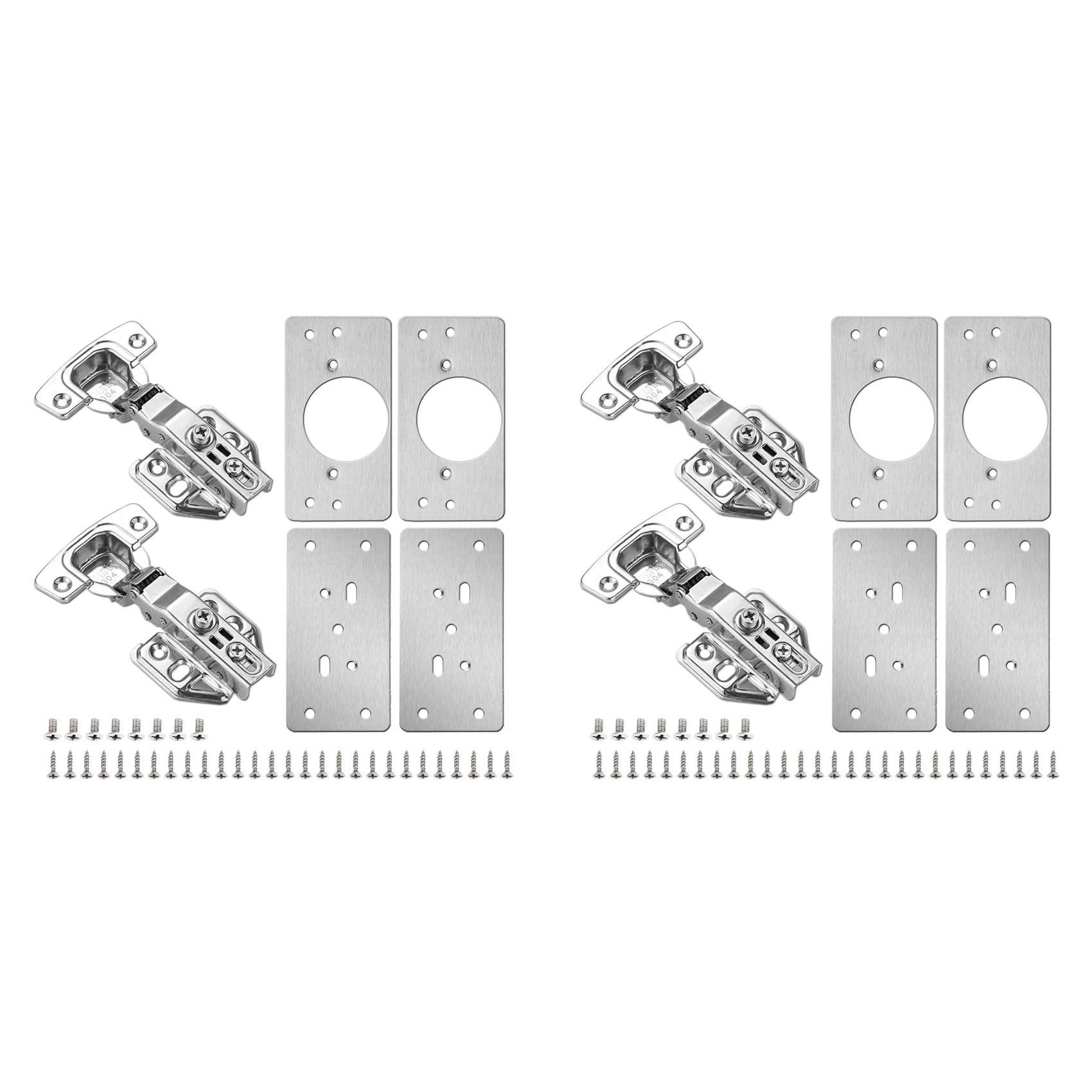 Jnchdghwa Silver 8Pack Cabinet Hinge Repair Plate With 4Pack Full Overlay Soft Closing Cabinet Hinges-Hinge Repair Kit Plate For Cabinet