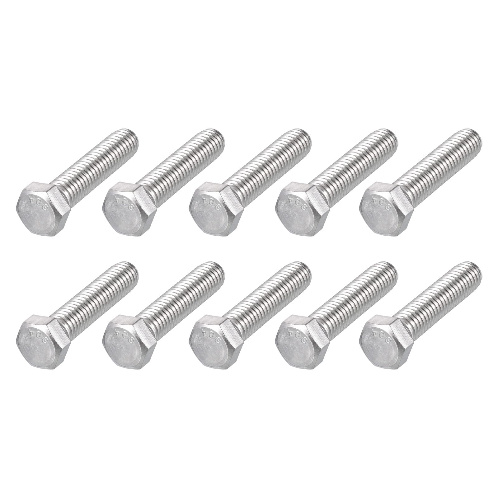 METALLIXITY Hex Head Bolts (7/16-14 x 2") 10Pcs, 304 Stainless Steel 18-8, Fully Threaded, External Hex Drive, Plain Finish