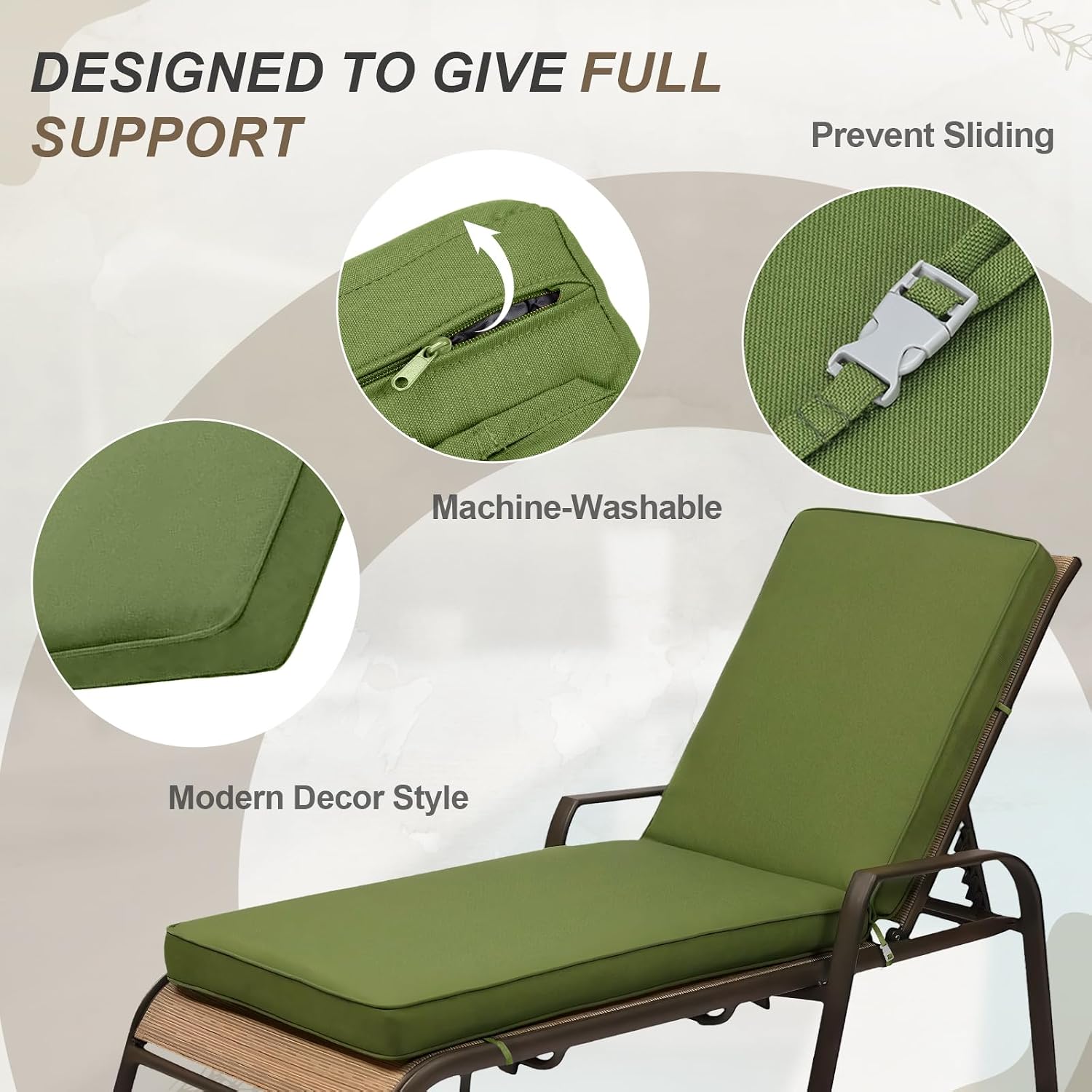 BPS 72x22 Inch Outdoor Chaise Lounge Cushion, Fade-Resistant and Water-Resistant Olefin Fabric Patio Chair Cushions with Removable Cover and Adjustable Straps for Sunbath Tanning Lounger Recliner