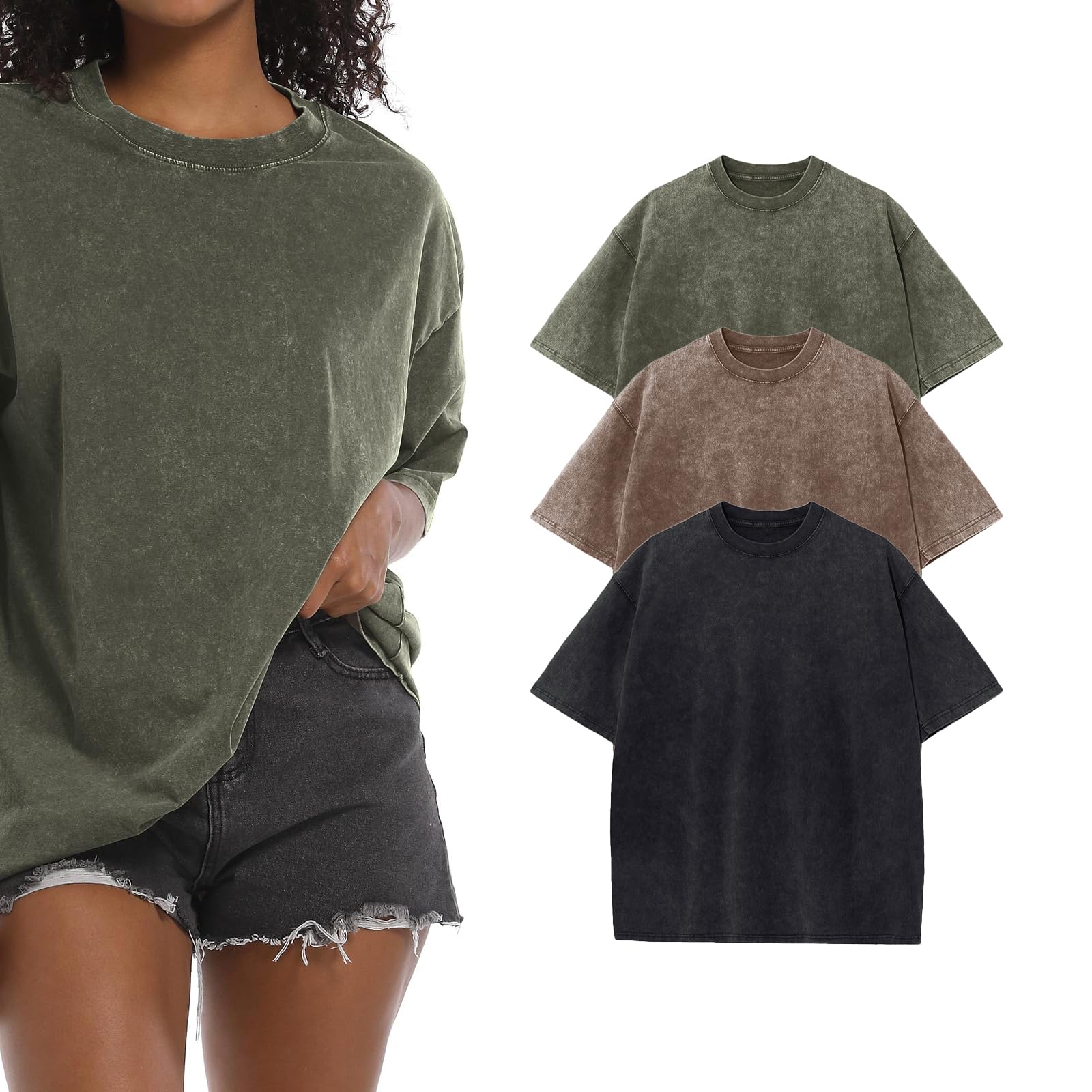 BINTEHGS Oversized Grunge Vintage t Shirts for Women Short Sleeve Cotton Casual Baggy Tees Teens Trendy Crew Neck Loose Tops