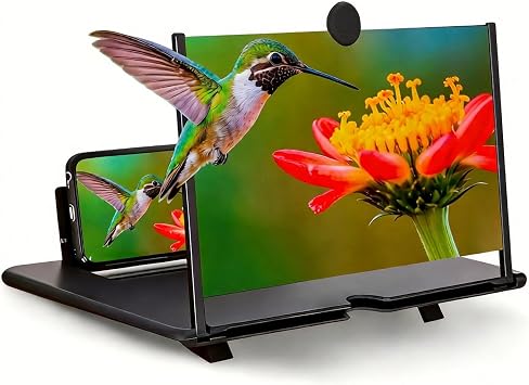 Phone Magnifier Screen, 12inch HD Mobile Screen Magnifier Version Enlarger for Movies Videos Games, Clear, Lightweight Foldable Mobile Phone Holder Compatible with All Smartphones Black