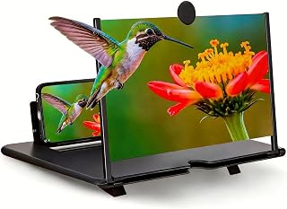 Phone Magnifier Screen, 12inch HD Mobile Screen Magnifier Version Enlarger for Movies Videos Games, Clear, Lightweight Foldable Mobile Phone Holder Compatible with All Smartphones (Black)