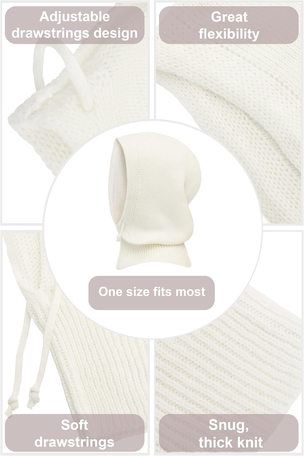 Lilax Hooded Scarf Hat for Women, Balaclava Knit Skull Cap Beanie Hat (Cream) - Image 2