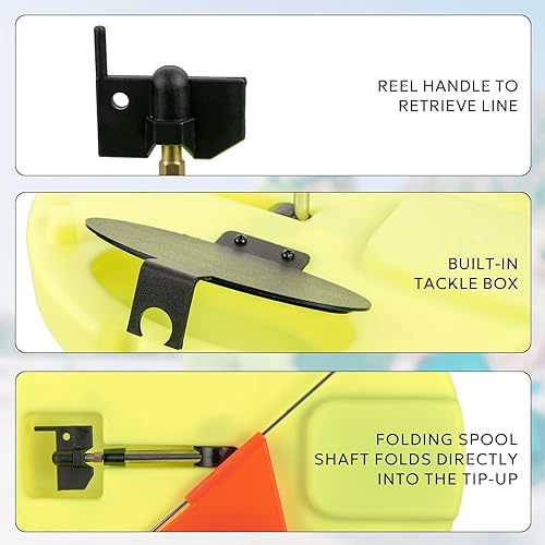 Vista 11 de SF Pesca en hielo plegable con banderas de poste naranja/10.6 pulgadas, a prueba de congelación, accesorios de pesca térmica en hielo con banderas