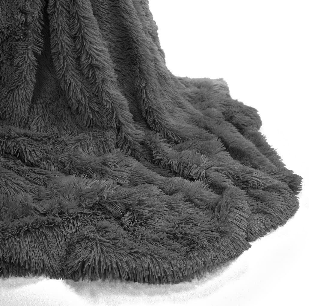 Amberlinnen Ltd Charcoal Cuddle Soft Cosy Warm Fleece Blanket Sofa Bed Long Shaggy Fur Throw 150 X 200Cm (Charcoal)