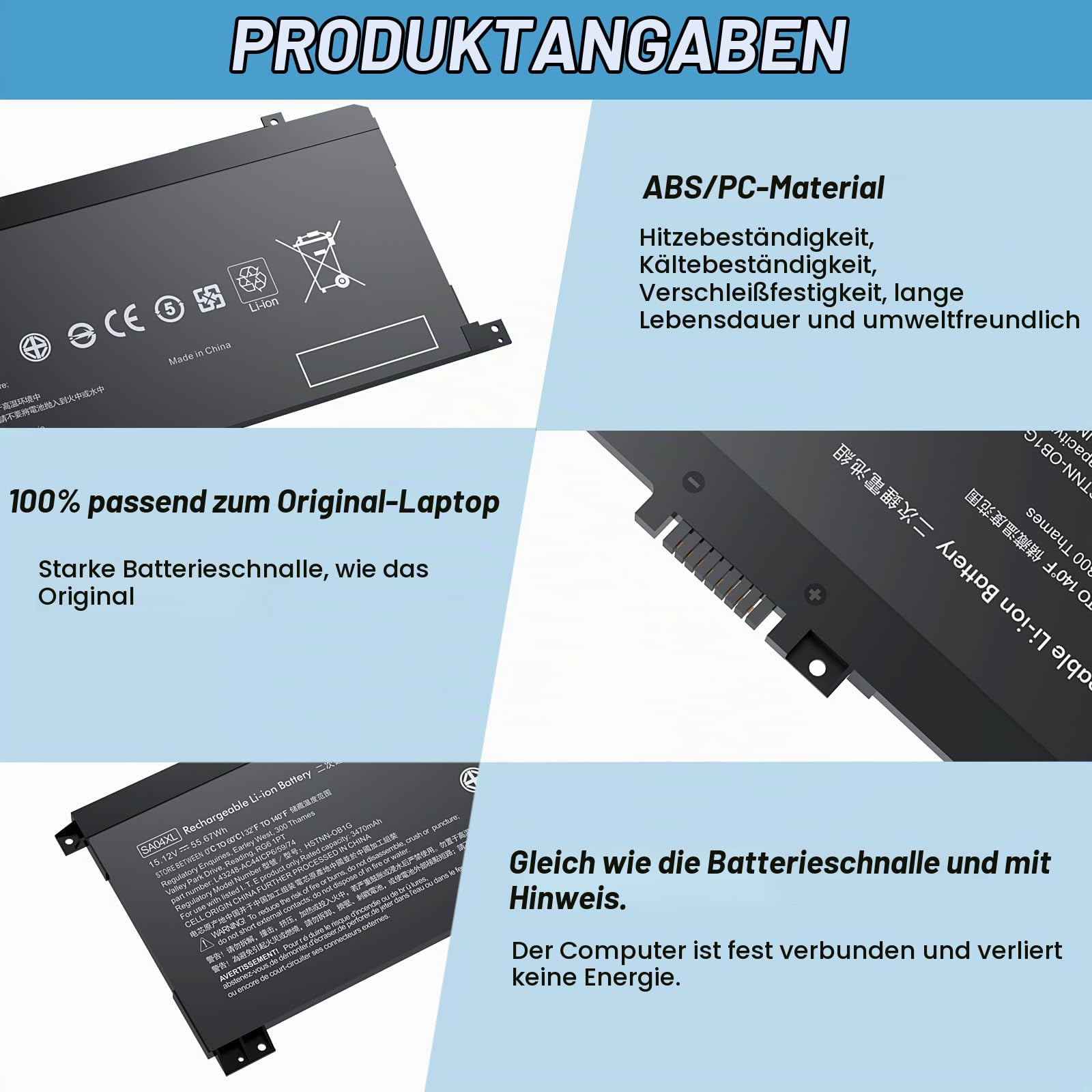 BND SA04XL L43267-005 Laptop Akku Ersatz für HP Envy 15-DR0000 X360 15-DR0010TX Serie Notebook SA04055XL L43248-421 L43248-541 L43248-AC1 L43248-AC1 L43248-AC1 2 15. 12 V, 55,67 Wh, 3470 mAh…