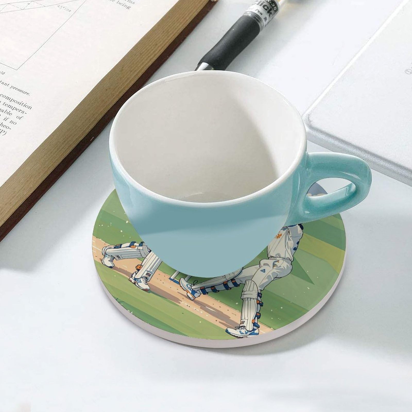 Lot de 6 dessous de verre avec dos en liège - Dessous de verre en céramique - Pour compétition sportive - Antidérapant - Rond - Absorbant - Pour types de tasses, table basse