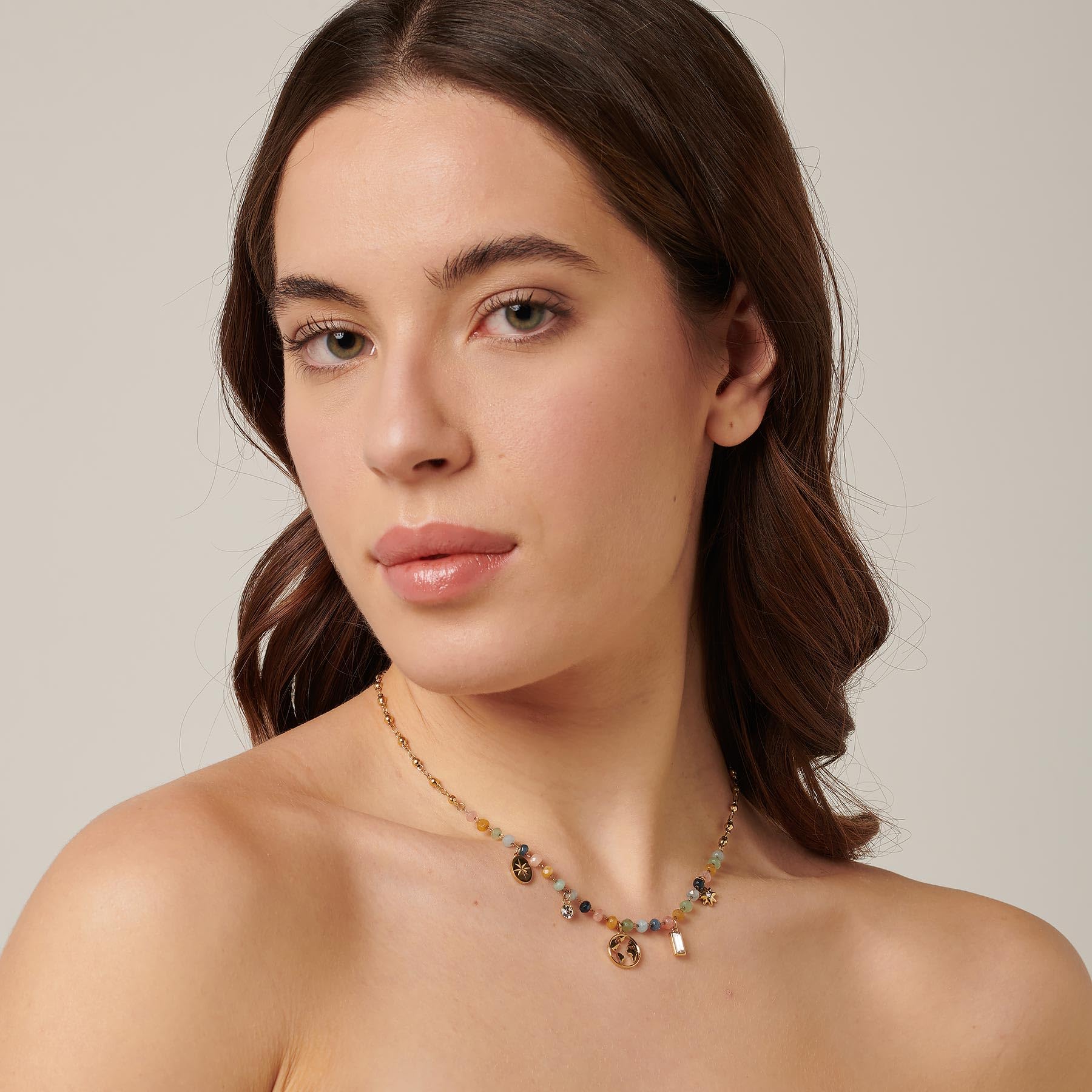 Brosway Collana Donna, Collana in Acciaio e Cristalli/pietre Naturali con Simbolo Mondo | Collezione Chakra - BHKN083