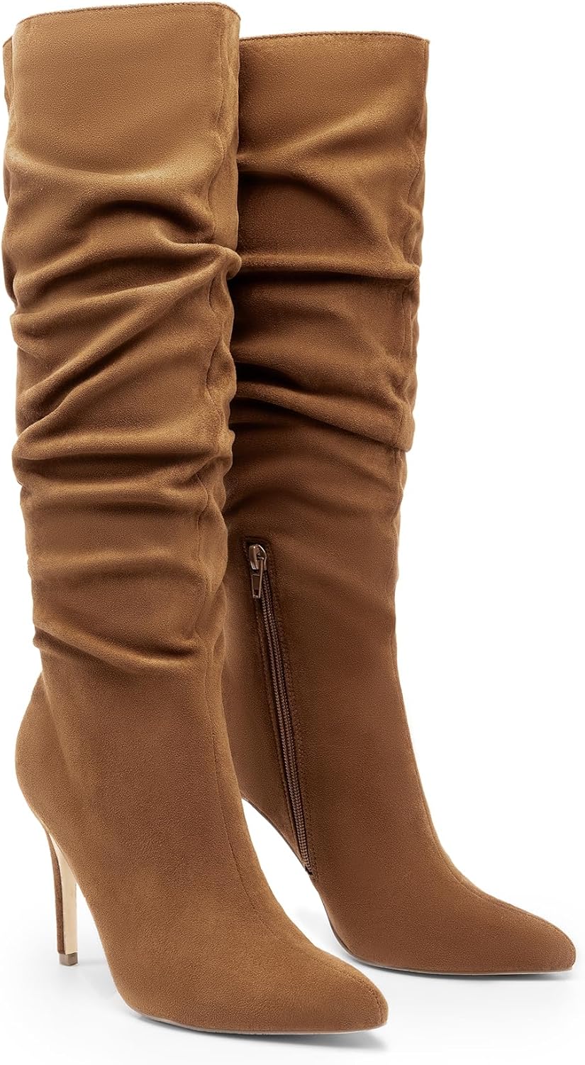 DREAM PAIRS Knee High Boots for Women Pointed Toe Stiletto High Heel Slouchy Suede with Side Zipper Tall Fashion Boots - Image 8