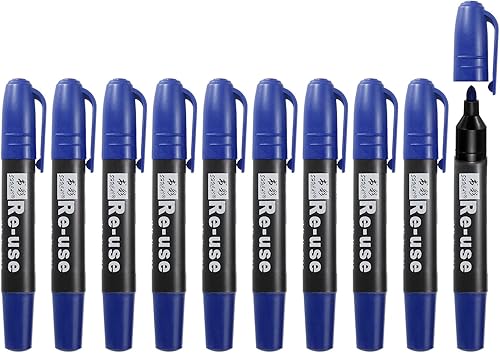 PATIKIL Marcadores permanentes, paquete de 10 marcadores de tinta azul de punta media de 0.197 in, punta media a base de aceite, para escribir