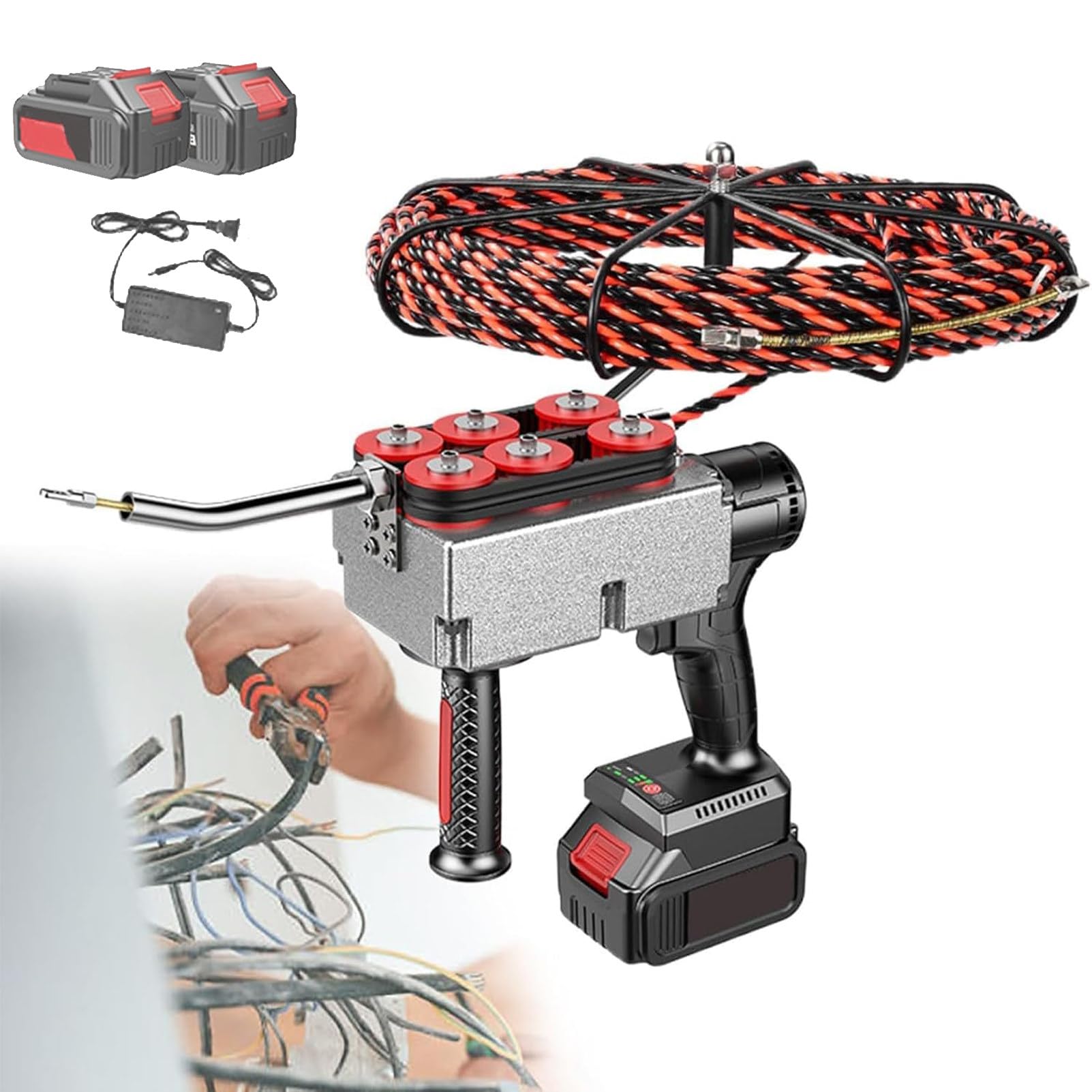 Pnpaea Automatic Cable Threading Tool,Wire Cable Puller,Automatic Cable Pipe Threading Device,for Network Cable And Fiber Optic Conduit Installation, 15MeterLeadWire-2batteris(15cells)