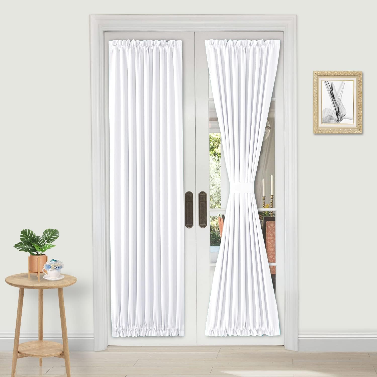 DWCN French Door Curtains – Rod Pocket Thermal Curtain for Doors with Glass Window, Kitchen and Patio Doors for Privacy, 25 X 80 Inches Long, 1 Curtain Panel with Tieback, Pure White — image 1