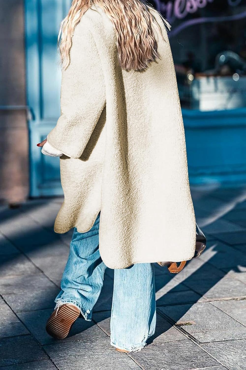 Aoang Women 2025 Winter Faux Fur Coats Fuzzy Fleece Open Front Outerwear Button Down Sherpa Long Jackets - Image 2