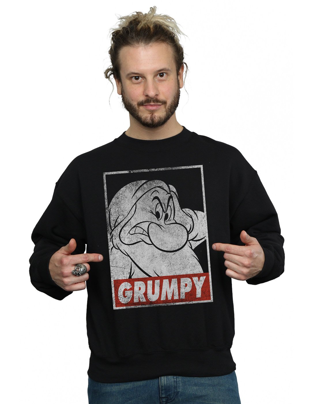 Disney Men's Snow White Grumpy Dwarf Poster Sweatshirt Black XXX-Large