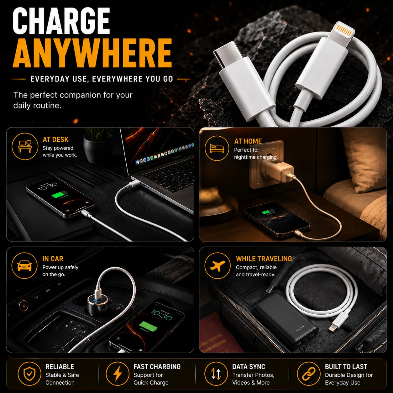 27W USB C TO Lightning Fast Charging Cable With High-Speed Data Transfer Compatible with iPhone 14/14 Pro/ 14 Pro Max/ 13/13 Pro/ 13 ProMax/ 12/11/XR/XS/X/8 S — Amazon image 8