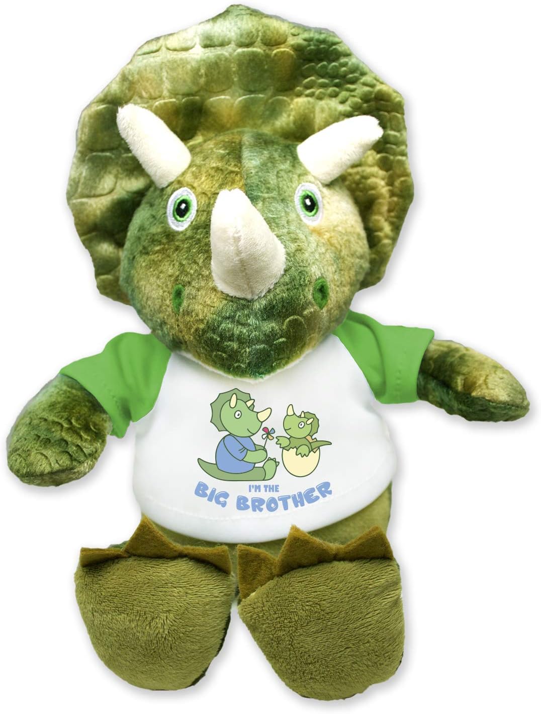 Flutter Hut I'm The Big Brother Green Triceratops Plush Dinosaur Message T-Shirt 8 Inches