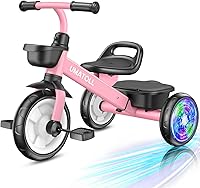 Umatoll Toddler Tricycle 2-5 Years, Adjustable Seat Light-Up Wheels Trike, Safe Sturdy Outdoor Bike for Girls Boys Birthday Gift