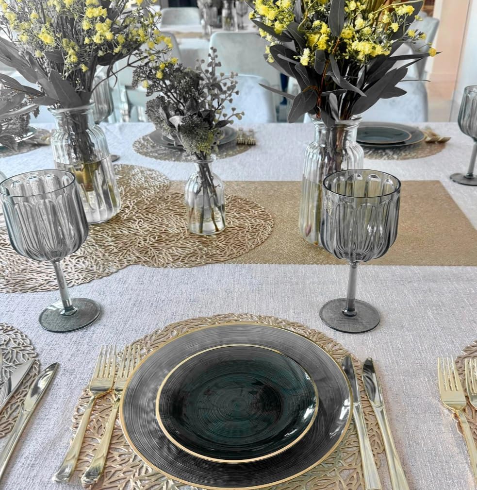 " OCCASIONS " 240 Pieces Pack,(120 Guests) Premium Wedding Party Disposable Plastic Plates Set -120 x 10'' Dinner + 120 x 7'' Salad/Dessert (Belize in Smoke Gray & Gold)