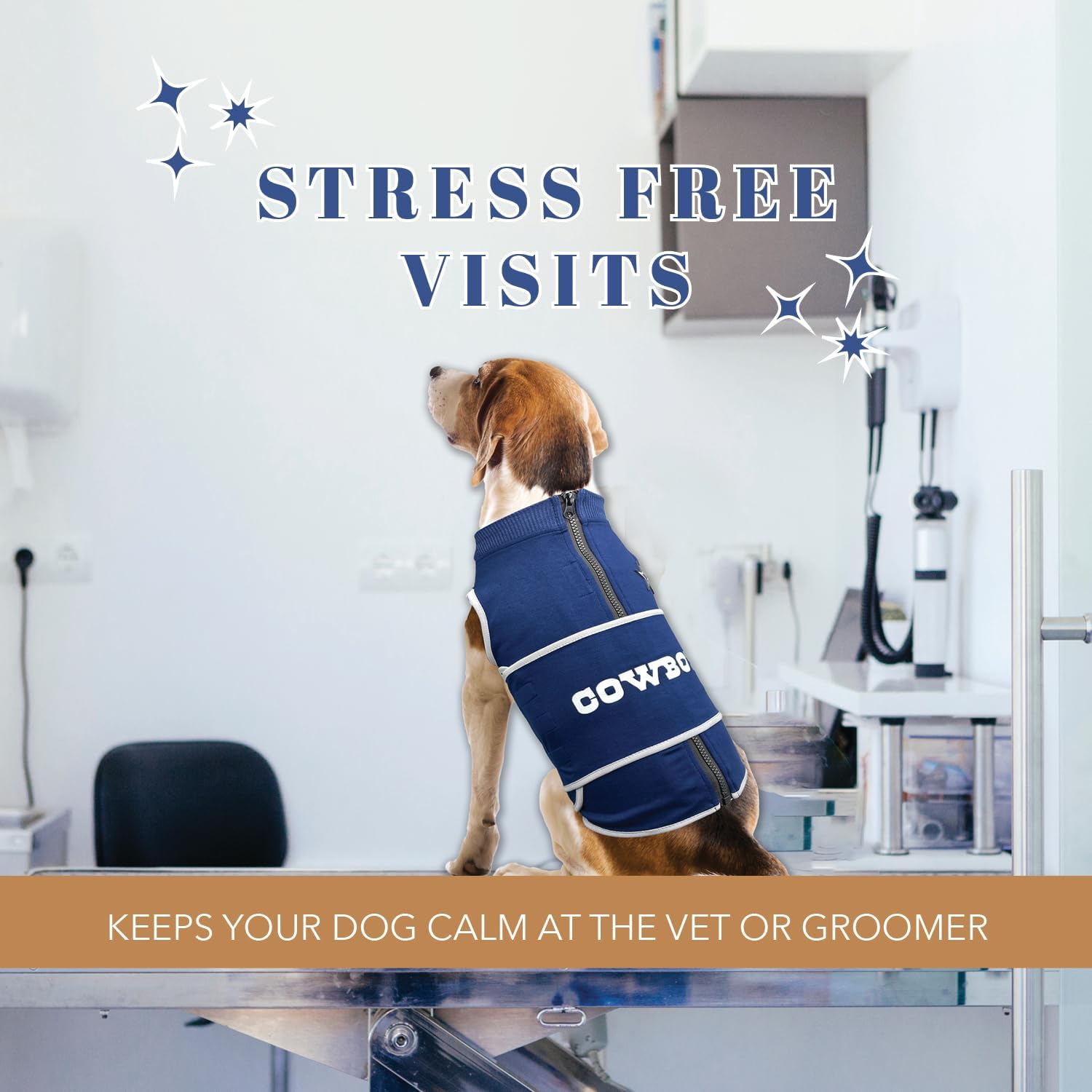 NFL Dallas Cowboys Dog Shirt Calming Soothing Solution Vest, for Dogs & Cats with Fears, Fireworks, Loud Noises, Dark, Lonely Keeps Dogs Calm & Feeling Safe, Relaxing Jacket, Large