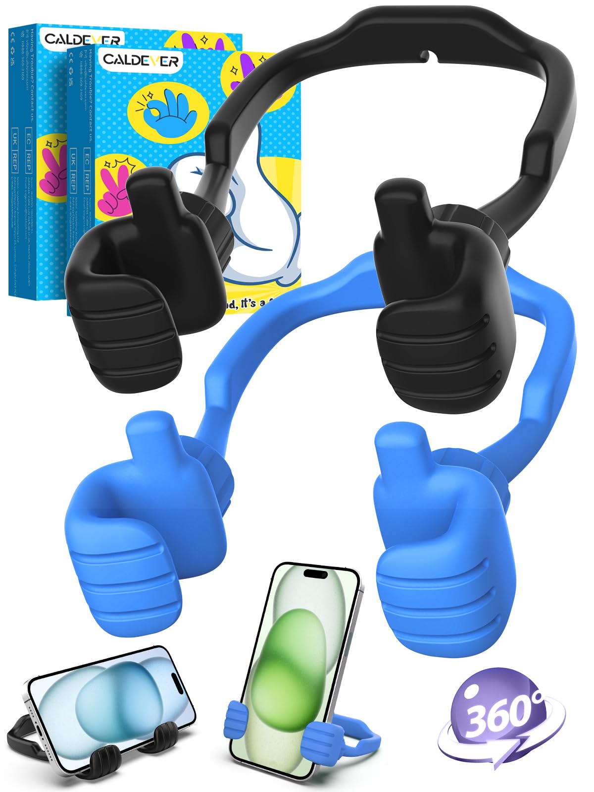 CALDEVER Easter Basket Stuffers for Teens Boys Girls Him Men Ideas: 2 Pack Thumbs Up Lazy Phone Stand Cell Phone Holder Easter Gifts for Kids Teenage Son Her Women Wife Adults Funny Cool Gadgets