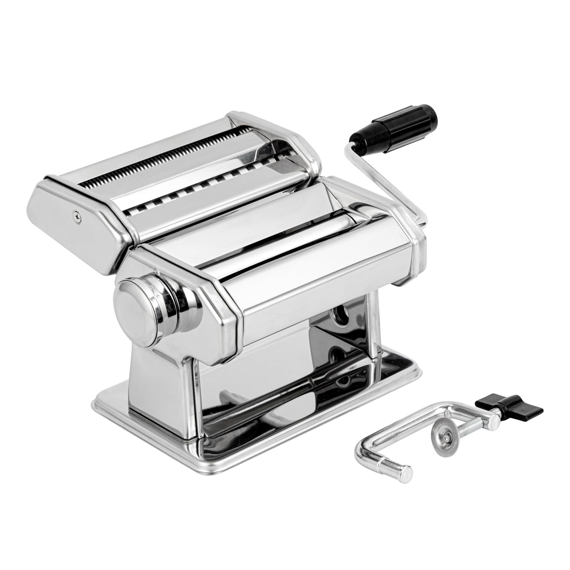 Restaurantware -Met Lux - Máquina para hacer pasta, 1 máquina para hacer pasta con 2 accesorios de corte, 9 ajustes de grosor ajustables, juego de 5 piezas, máquina manual de pasta de acero