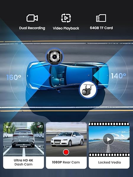 Carplay Auto, 9'' Schermo per Auto, Supporto CarPlay e Android Auto, Dash Cam 4K Integrata e Telecamera Posteriore 1080P, Navigazione GPS/Bluetooth 5.0/Controllo Vocale/Mirror Link/FM, SD 64GB Inclusa - 3