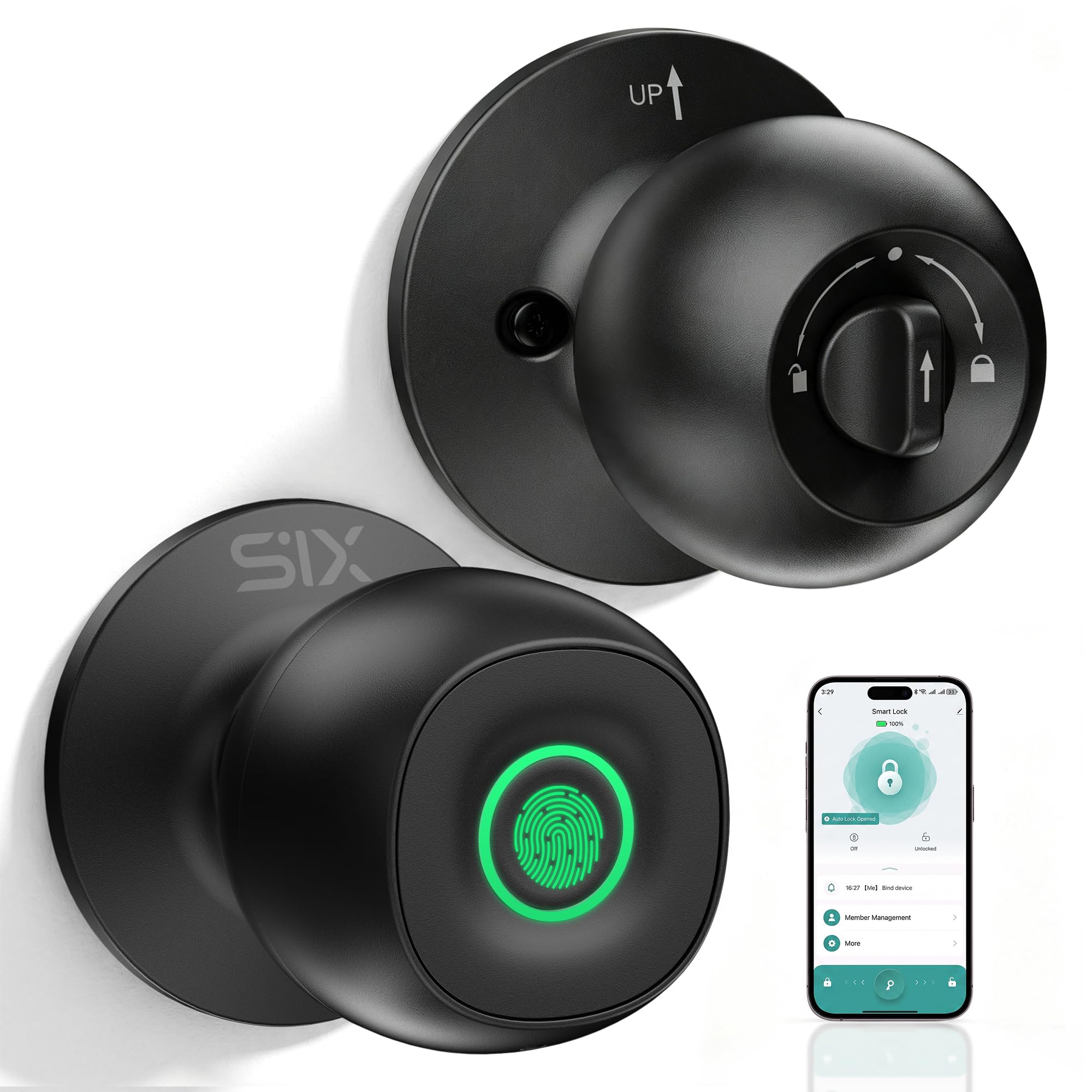 Fingerprint Door Lock, D268 Smart Fingerprint Door Knob with Lock, Biometric Door knob with App Control & Key, Keyless Thumbprint Entry Door Lock for Bedroom, Front Door, Home, Apartment Garage Office