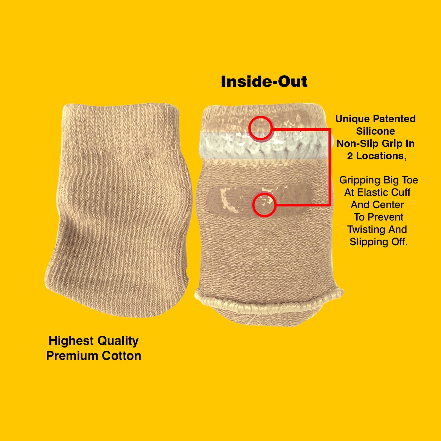BOUNCEBACK Calcetines de punta grande para niños y adultos, calcetines de algodón con agarre de silicona antideslizante en el borde del puño interior, uñas de los pies, Desnudo/, Large/X-Large