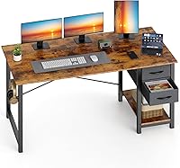 Sweetcrispy 48 Inch Rustic Computer Desk with Adjustable Drawers, X-Frame Support & Side Hooks - Home Office Writing Table